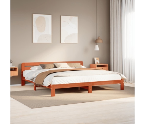 Cama sin colchón madera maciza de pino marrón cera 200x200 cm