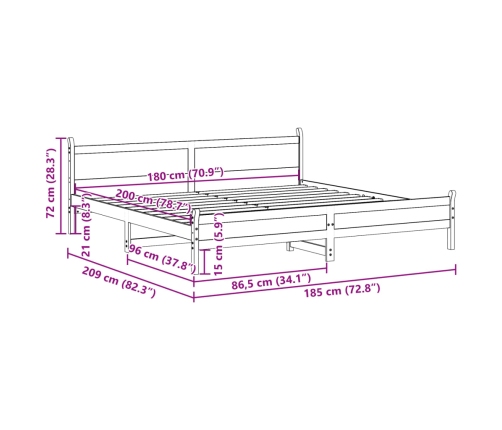 Cama sin colchón madera maciza de pino blanca 180x200 cm