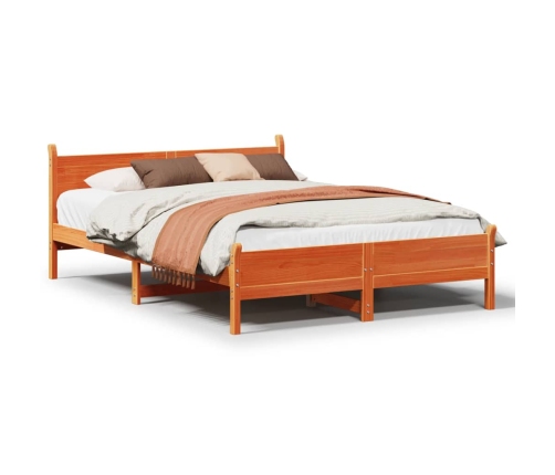 Cama sin colchón madera maciza de pino marrón cera 160x200 cm