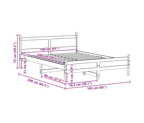 Cama sin colchón madera maciza de pino marrón cera 160x200 cm