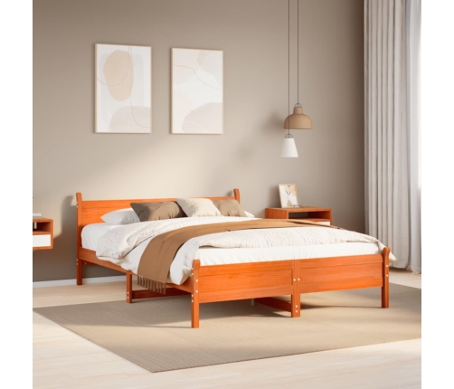 Cama sin colchón madera maciza de pino marrón cera 160x200 cm