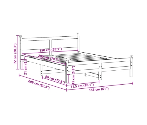 Estructura de cama sin colchón madera de pino blanco 150x200 cm