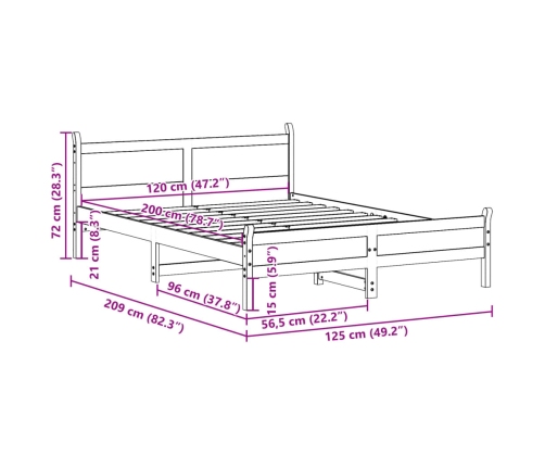 Cama sin colchón madera maciza de pino marrón cera 120x200 cm