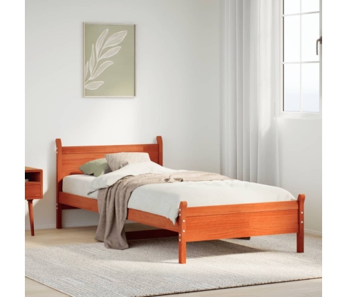 Cama sin colchón madera maciza de pino marrón cera 100x200 cm