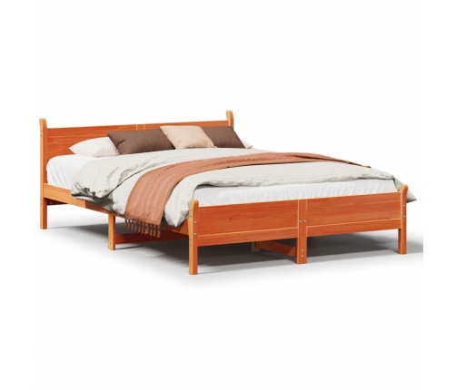 Cama sin colchón madera maciza de pino marrón cera 140x190 cm