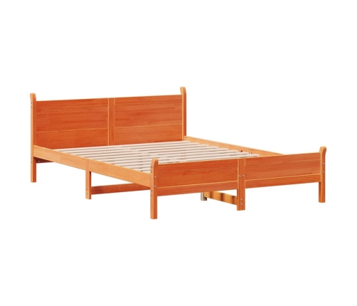 Cama sin colchón madera maciza de pino marrón cera 140x190 cm