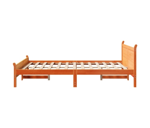 Cama sin colchón madera maciza de pino marrón cera 140x190 cm