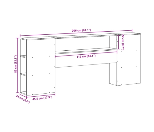 Cabecero de cama con almacenaje madera maciza de pino 200 cm