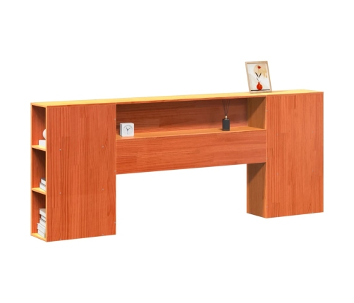 Cabecero de cama almacenaje madera maciza pino marrón 200 cm