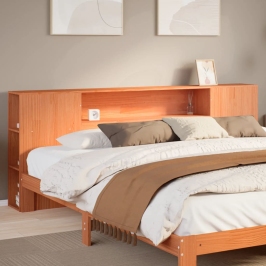 Cabecero de cama almacenaje madera maciza pino marrón 200 cm