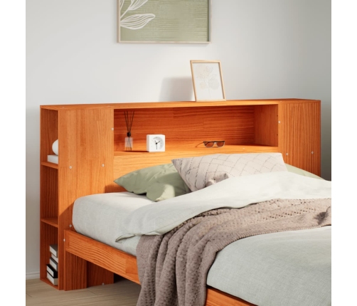 Cabecero de cama almacenaje madera maciza pino marrón 160 cm