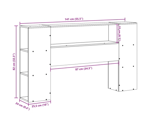 Cabecero de cama con almacenaje madera maciza de pino 135 cm