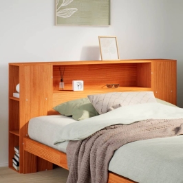 Cabecero de cama almacenaje madera maciza pino marrón 120 cm