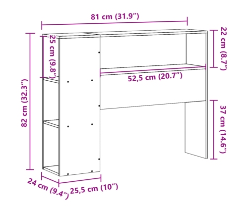 Cabecero de cama almacenaje madera maciza pino blanco 75 cm