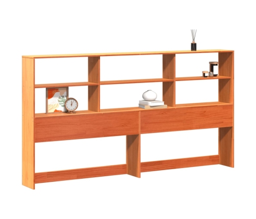 Cabecero de cama almacenaje madera maciza pino marrón 200 cm