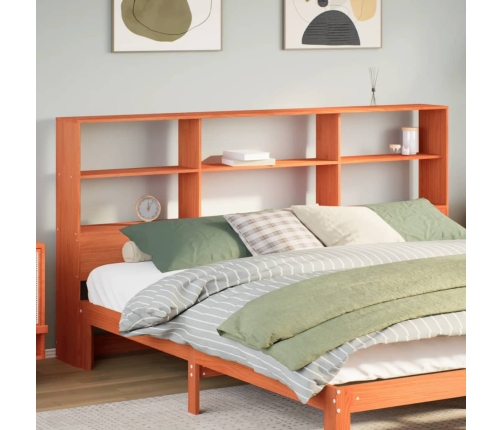 Cabecero de cama almacenaje madera maciza pino marrón 200 cm