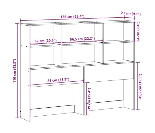 Cabecero de cama con almacenaje madera maciza de pino 160 cm