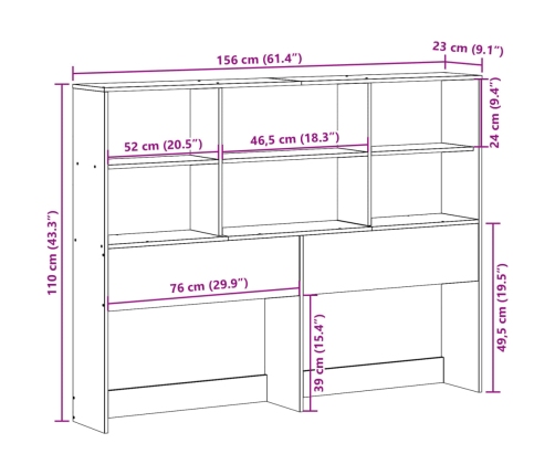 Cabecero de cama almacenaje madera maciza pino blanco 150 cm