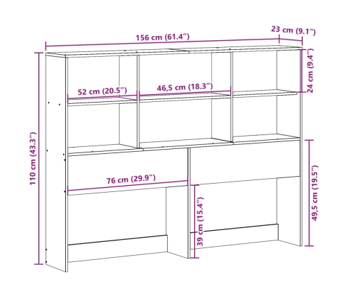 Cabecero de cama almacenaje madera maciza pino marrón 150 cm