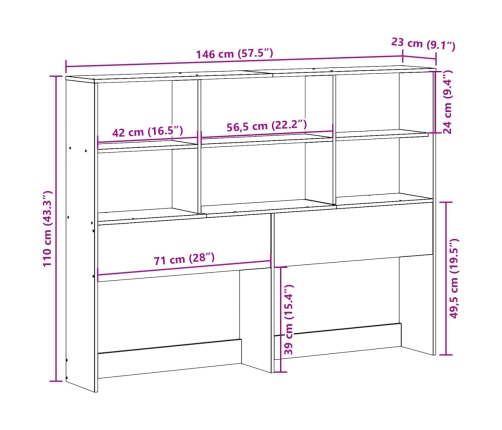 Cabecero de cama almacenaje madera maciza pino blanco 140 cm