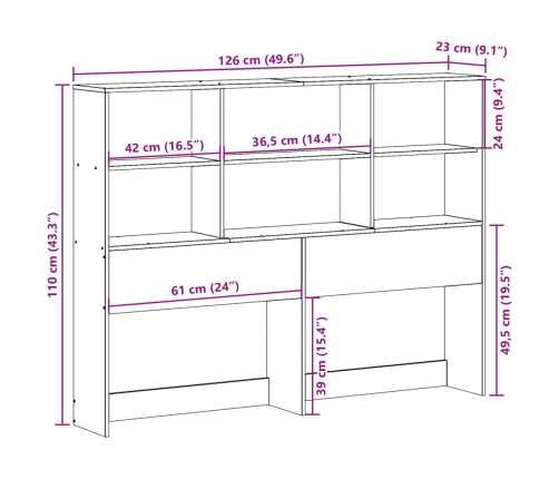 Cabecero de cama almacenaje madera maciza pino blanco 120 cm