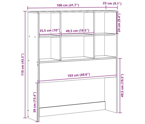 Cabecero de cama con almacenaje madera maciza de pino 100 cm