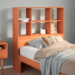 Cabecero de cama almacenaje madera maciza pino marrón 100 cm