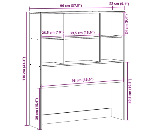 Cabecero de cama almacenaje madera maciza pino marrón 90 cm