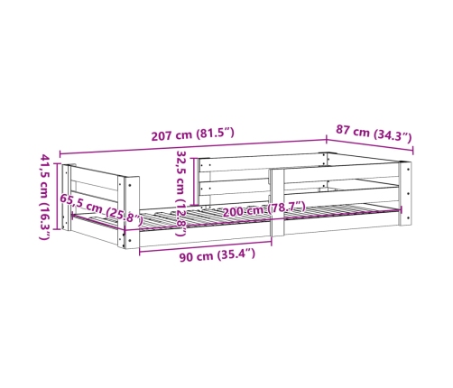 Estructura de cama sin colchón madera maciza de pino 80x200 cm