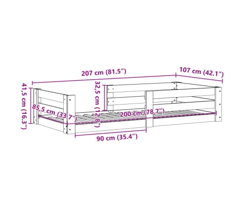 Estructura de cama sin colchón madera maciza de pino 100x200 cm