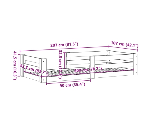 Estructura cama sin colchón madera maciza pino blanca 100x200cm