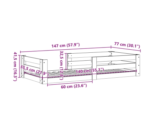 Estructura de cama sin colchón madera maciza de pino 70x140 cm