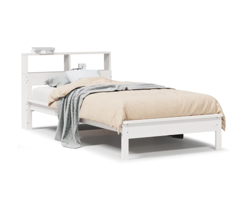 Cama con estantería sin colchón madera maciza blanco 90x200 cm