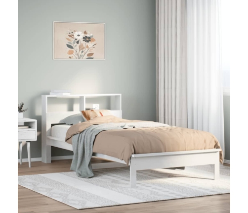Cama con estantería sin colchón madera maciza blanco 90x200 cm