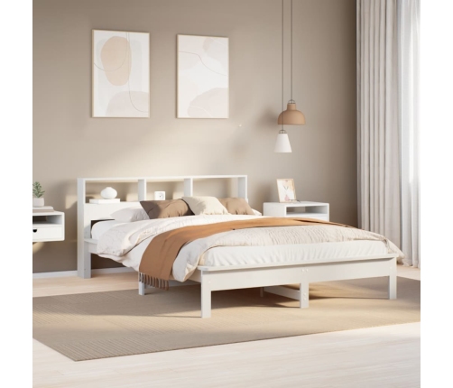 Cama con estantería sin colchón madera maciza blanca 120x190 cm