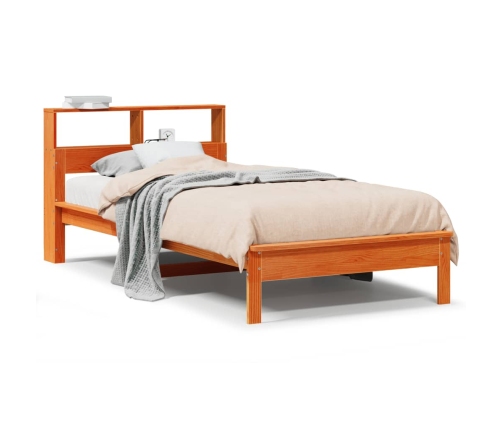 Cama con estantería sin colchón madera maciza marrón 75x190 cm