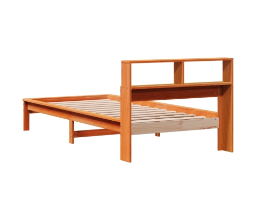 Cama con estantería sin colchón madera maciza marrón 75x190 cm