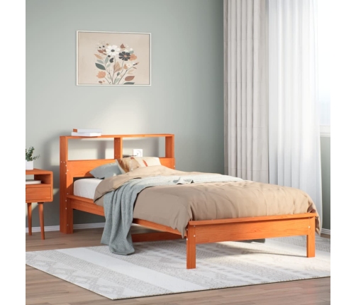 Cama con estantería sin colchón madera maciza marrón 75x190 cm