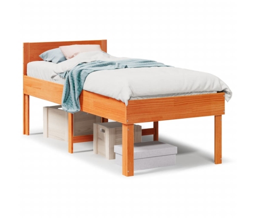 Cama sin colchón madera maciza pino marrón cera 80x200 cm