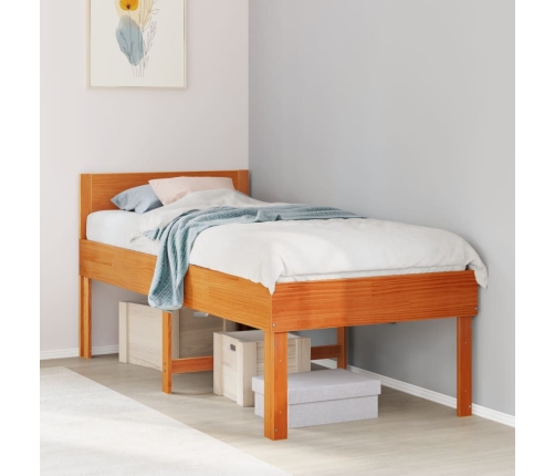 Cama sin colchón madera maciza pino marrón cera 80x200 cm