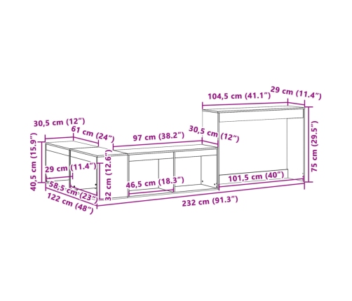 Mueble con escritorio madera maciza pino 232x122x75 cm