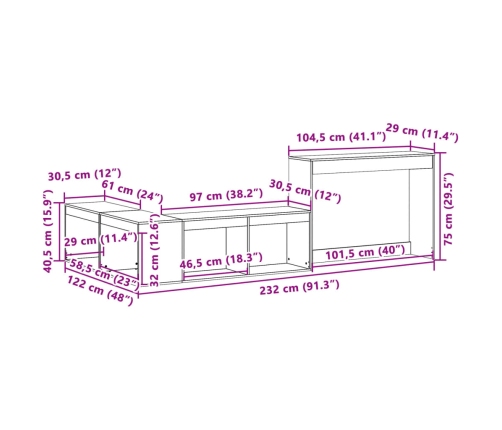 Mueble con escritorio madera maciza pino blanco 232x122x75 cm