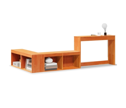 Mueble con escritorio madera maciza pino marrón 232x112x75 cm