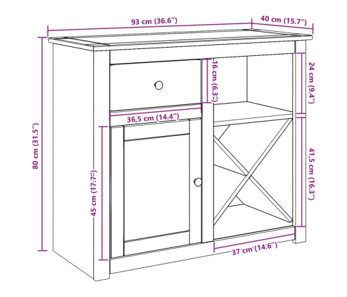 Aparador con cajón Panama madera maciza pino 93x40x80 cm