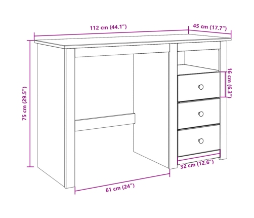 Escritorio Panama madera maciza de pino 112x45x75 cm