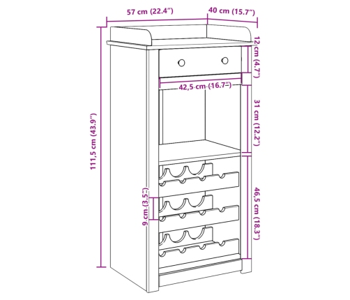 Mueble botellero Panama madera maciza de pino 57x40x111,5 cm