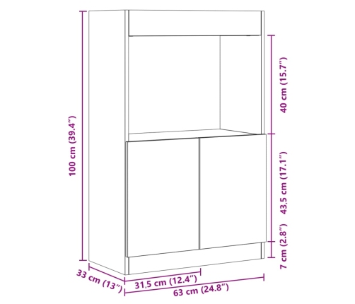 Aparador de madera de ingeniería marrón roble 63x33x100 cm