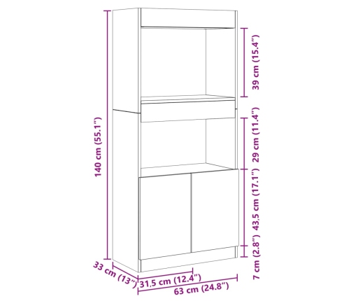 Aparador de madera de ingeniería gris Sonoma 63x33x140 cm