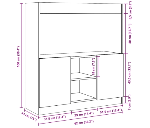 Aparador de madera de ingeniería blanco 92x33x100 cm