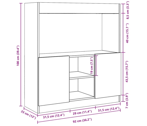 Aparador de madera de ingeniería roble Sonoma 92x33x100 cm